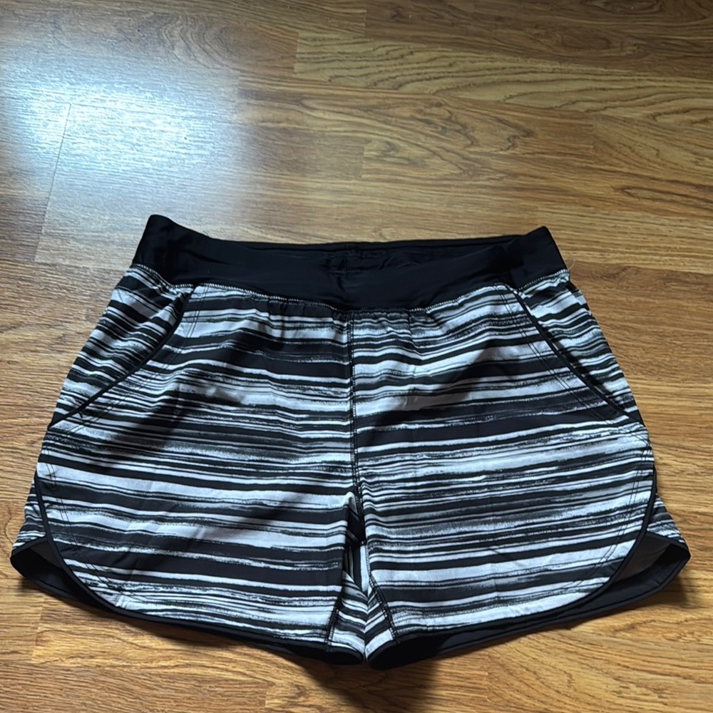 Lands' End Black and Gray Athletic Shorts with Striped Design